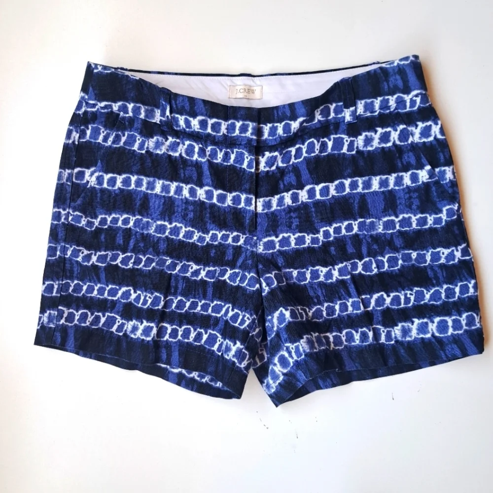 J.Crew Women's Chino Shorts, Size 4, Blue/White, Linen Blend Flat Front, Casual‎